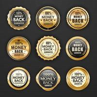 Money back golden badges, labels, guarantee seals vector