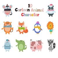 10 collection of cute animal cartoon characters vector