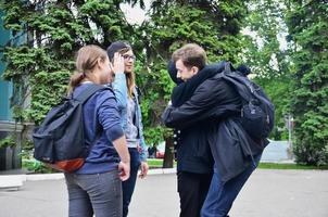 KHARKOV, UKRAINE - MAY 17, 2022 Some participants of the first LGBT action in Kharkov after its forced cessation by urban Nazis and ultras photo