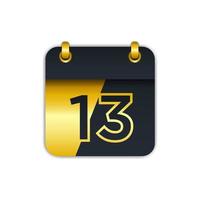 black gold calendar icon with the 13th. easy to edit to add the name of the month. perfect for decoration and more. eps 10 vector