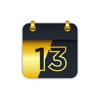 black gold calendar icon with the 13th. easy to edit to add the name of the month. perfect for decoration and more. eps 10 vector