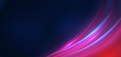 Abstract technology futuristic neon circle glowing blue and pink  light lines with speed motion blur effect on dark blue background. vector