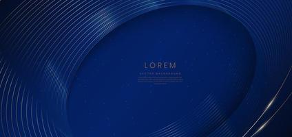 Abstract luxury golden lines curved overlapping on dark blue background. Template premium award design. vector