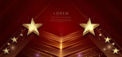 Luxury golden 3d stars on red background with lighting effect and spakle. Template premium award design. vector