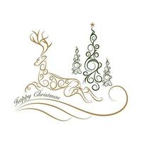 Luxury Christmas reindeer swirl calligraphic vector for card design