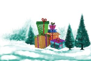 paisaje de invierno festivo regalos de navidad hermoso fondo de tarjeta de vacaciones vector