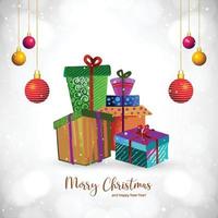feliz navidad y feliz año nuevo tarjeta de felicitación con fondo de regalos vector