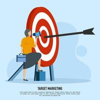 The flat target marketing concept is correct. businesswoman holding megaphone. Business target marketing concept. Target with arrow icon. Can be used for workflows, banners, diagrams, web designs, etc vector