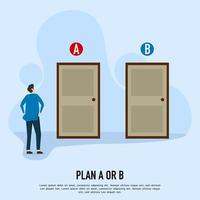 The entrepreneur decides between two alternatives. Choice decision making as two separate path choices to choose from. Business choice and dilemma concept. Vector illustration. business or life