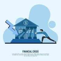 Bankrupt concept. Businessman holding down collapsed building. economic downturn, profit and loss, business and finance, crisis, loss of money business vector. Financial downturn arrow. vector