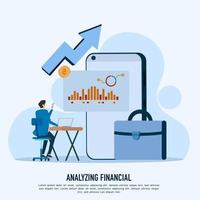 estrategia de planificación de ideas de negocios, lluvia de ideas, concepto analítico. análisis de datos para el concepto de inversión en finanzas empresariales con gente de negocios que trabaja en el panel de gráficos del monitor. vector