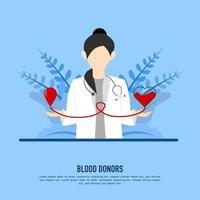 world blood donor day - blood donor, doctor with hand holding blood drop to put in heart shaped container on background vector design.