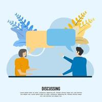 hombres y mujeres hablando, discutiendo juntos. ilustración vectorial el empleado se sentó a la mesa y habló. discusión en equipo, conversación, comunicación empresarial. vector