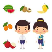 Thai fruits elements set. vector