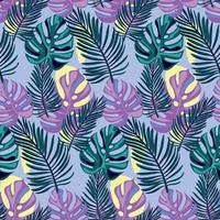 Tropical seamless natural pattern of exotic leaves. Vector floral background. Beautiful allover print with hand drawn exotic plants. Swimwear botanical design.