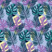 Tropical seamless natural pattern of exotic leaves. Vector floral background. Beautiful allover print with hand drawn exotic plants. Swimwear botanical design.