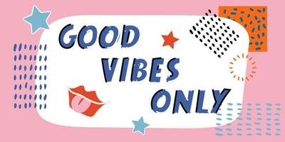 Groovy hippie 70s banner, Vector cards in trendy retro psychedelic cartoon style. Good vibes.