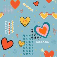 Groovy seamless patterns with hearts, wave, mesh. Vector backgrounds in trendy retro trippy style. Hippie 60s, 70s style.