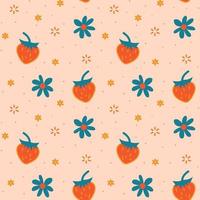 Groovy seamless patterns with hearts, flowers, strawberry. Vector backgrounds in trendy retro trippy style. Hippie 60s, 70s style.