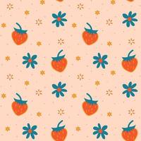 Groovy seamless patterns with hearts, flowers, strawberry. Vector backgrounds in trendy retro trippy style. Hippie 60s, 70s style.