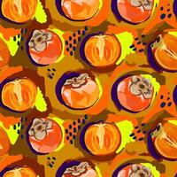 Persimmon seamless pattern. Ripe persimmon, persimmon lobules. Vector shabby hand drawn illustration. Design for fashion , fabric, textile, wallpaper, cover, web , wrapping and all prints.