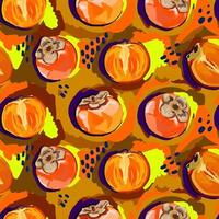 Persimmon seamless pattern. Ripe persimmon, persimmon lobules. Vector shabby hand drawn illustration. Design for fashion , fabric, textile, wallpaper, cover, web , wrapping and all prints.