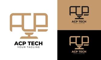 Flat design technology and computer line logo template vector