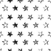 Seamless background of doodle stars. Black hand drawn stars on white background. Vector illustration