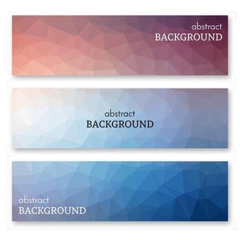 Set of three multi colored banners in low poly art style. Background with place for your text. Vector illustration