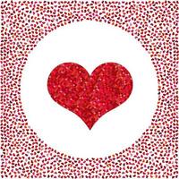 Red heart made of pixels and little hearts around. Valentines Day background with many hearts on a white background. Symbol of Love Element for wedding Template. vector