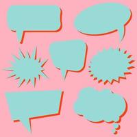 Set of blue speech bubbles without phrases on pink background. Vector illustration.