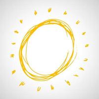 Hand drawn sun. Simple sketch sun. Solar symbol. Yellow doodle isolated on white background. Vector illustration.