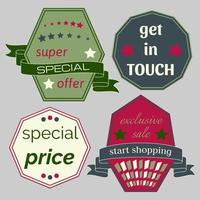 Set of Vector Badges with Ribbons. Web stickers and labels. Isolated vector illustration.