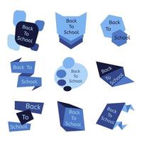 Set of nine blue back to school badges. School labels and icons collection. Vector illustration.