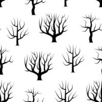 árboles curvos en blanco y negro sin costuras sin fondos de hojas. textura transparente del bosque vectorial. vector