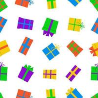 Seamless pattern with gift boxes on white background. Vector illustration