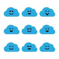 conjunto de nubes con sonrisas. nueve nubes azules con diferentes caritas sonrientes. ilustración vectorial vector