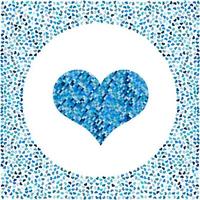 Blue heart made of pixels and little hearts around. Valentines Day background with many hearts on a white background. Symbol of Love Element for wedding Template. vector