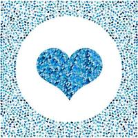 Blue heart made of pixels and little hearts around. Valentines Day background with many hearts on a white background. Symbol of Love Element for wedding Template. vector