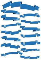 Set of fifteen blue cartoon ribbons and banners for web design. Great design element isolated on white background. Vector illustration.