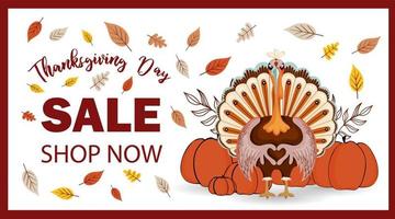 Thanksgiving sale horizontal banner. Cool thanksgiving turkey. Sale invitation. Discounts and promotions. vector