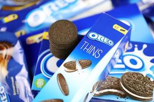 KHARKOV. UKRAINE - MAY 17, 2022 Oreo original and thins crispy cookies packs. The brand Oreo is owned by company Mondelez international photo