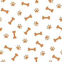 Cute seamless pattern with dog paw prints and bones. Fabric print template. Simple doodle vector background.