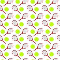 Big tennis racket and green ball seamless pattern isolated on white background vector. Cartoon doodle sport playing game equipment backdrop. vector