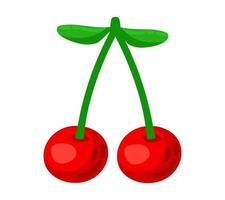 Colorful cartoon cherry fruit icon isolated on white background. Doodle simple vector summer juicy food. Juice package or logo design element.