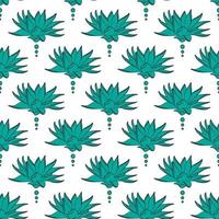 Floral seamless pattern with lotus flower. Botanical fabric print template. Vector illustration with blue line art flowers in a row. Elegant wallpaper design.