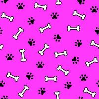 Cute seamless pattern with dog paw prints and bones. Fabric print template. Simple doodle vector background.