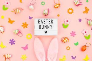 Creative Easter flat lay holiday text ligthbox photo