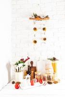 part of the modern interior of the kitchen with items and eco decorations made by their own hands for the new year. christmas interior. photo