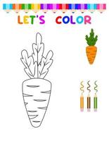 libro para colorear con una zanahoria.un juego de rompecabezas para la educación infantil y actividades al aire libre vector